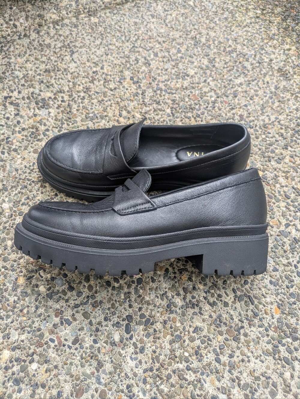 Patina Zoe Black Leather Chunky Loafers